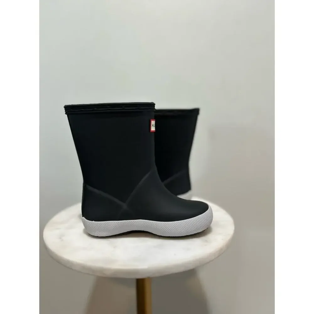 Hunter Kids Black Rain Boots with White Trim